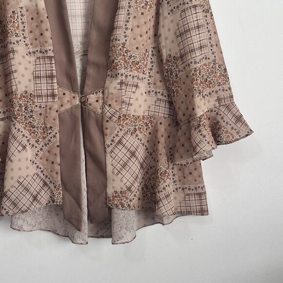 RM Richards Kimono Cardigan Jacket 16 Brown Patchwork Button 3/4 Sleeve Plus - Picture 2 of 8